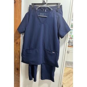 Figs Technical Collection Navy Blue Scrub Set Women Large Top Large Petite Pants